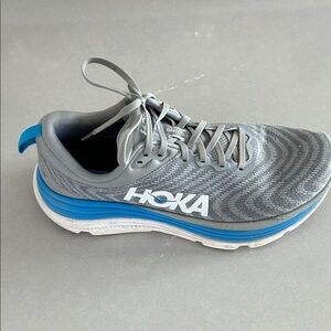 Hoka Gray and Blue Athletic Shoe